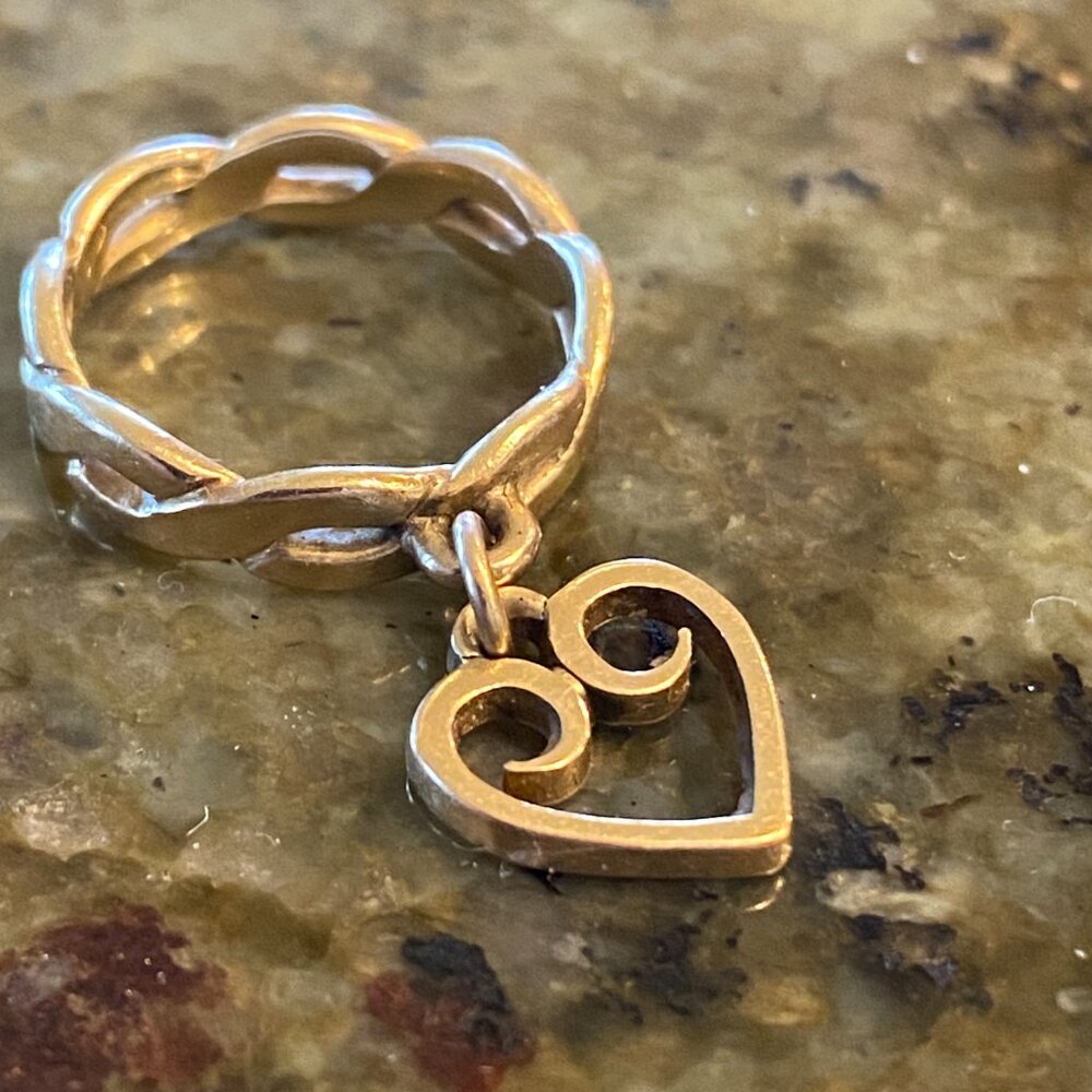 James Avery 14K Gold Dangle Heart Pinkie Ring